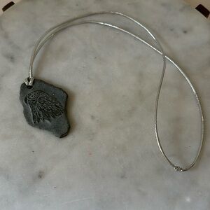 Bald Eagle Etched on Rock Necklace by Nivens - Silver Rope String